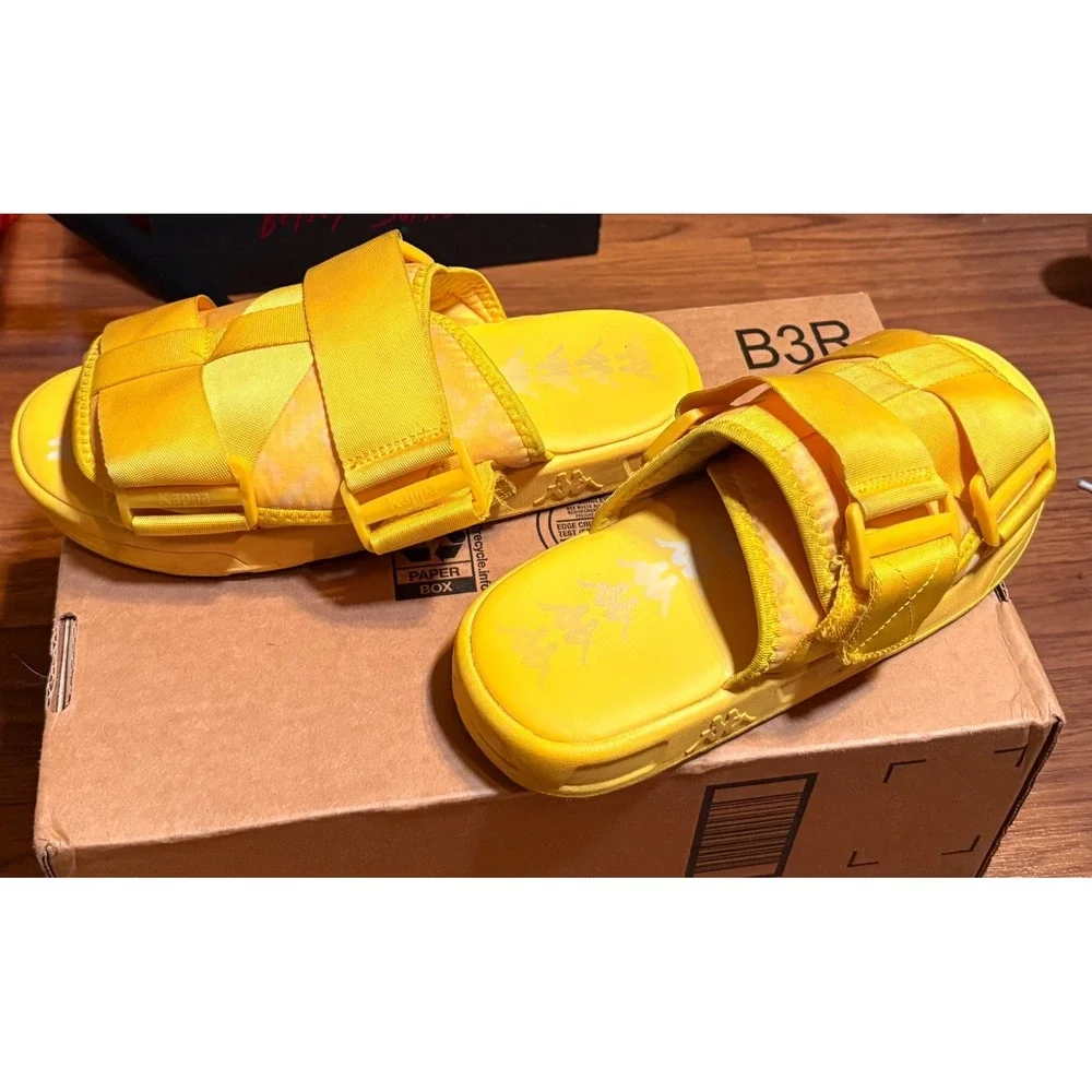 Kappa Slides Kids Size 6Y Yellow Good Adjustable Straps Logo Print Sporty Sandal